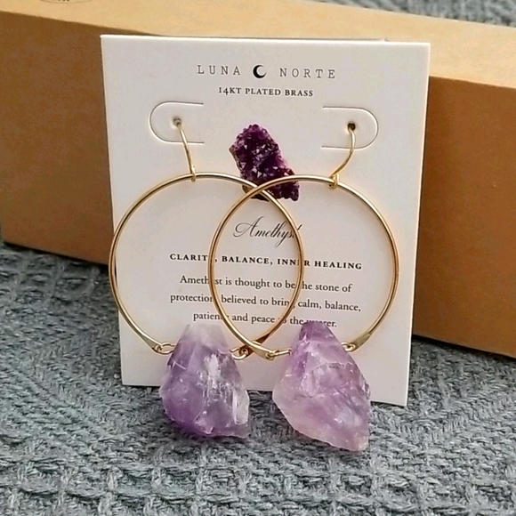luna norte Jewelry - LUNA NORTE 14KT PLATED BRASS AMETHYST EARRINGS
